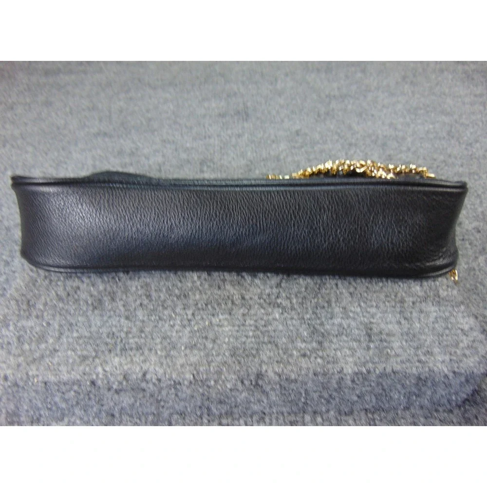 Michael Kors Bedford Black Leather‎ Gold Chain Strap Flap Clutch Crossbody Bag